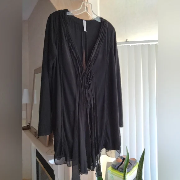 Black MOLLO RELLO Faux Suede Stretch Mix Media Longline Cardigan S/M - Picture 1 of 14